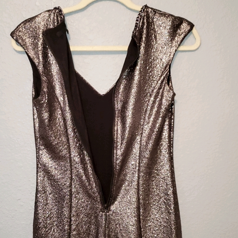 Guess Metallic Python Glam Chain Trim V-Neck Dress - image 7